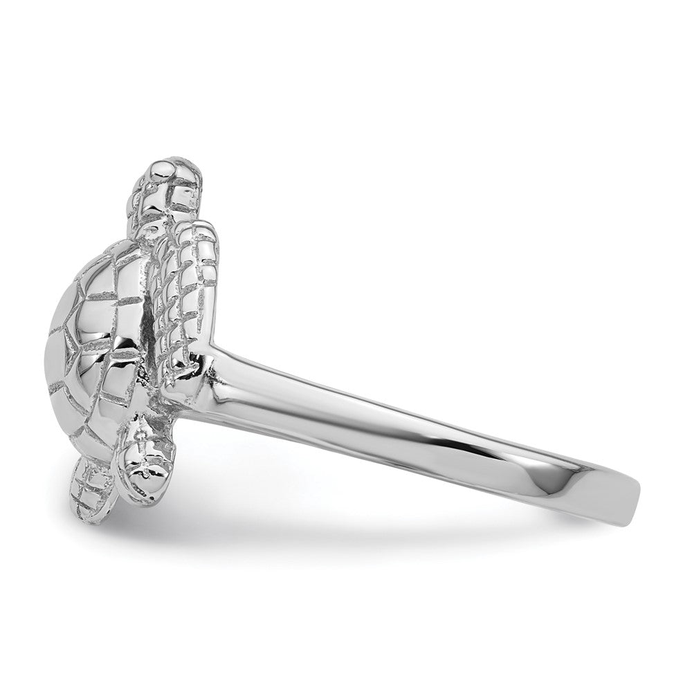 Sterling Silver Rhodium-plated Polished and Textured Sea Turtle Size 8 Ring