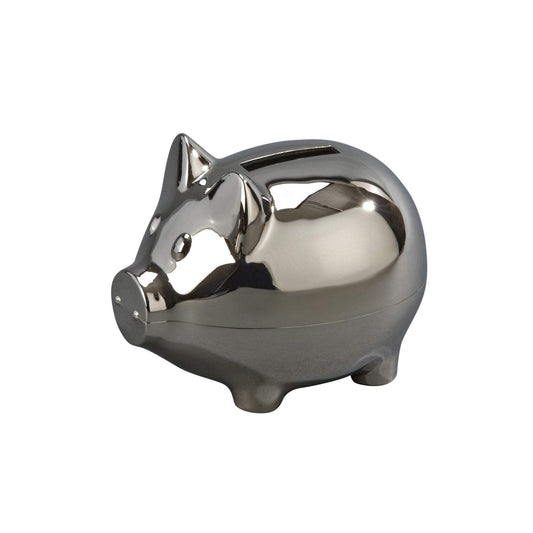 Creative Gifts International  4 x 3 in. Nickel Plated Pig Bank, Small - White