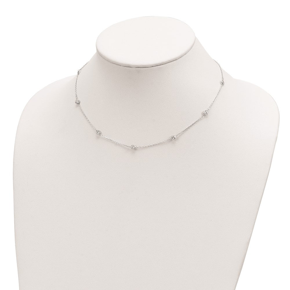 Sterling Silver 16 Inch w/2 in ext. 8-Station CZ Necklace 16 Inches