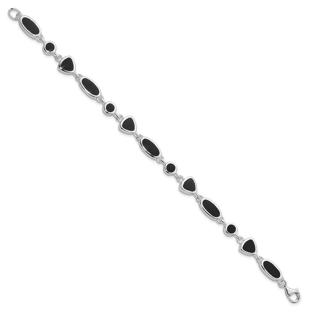 Sterling Silver Rhodium-plated Onyx Bracelet 8 inches