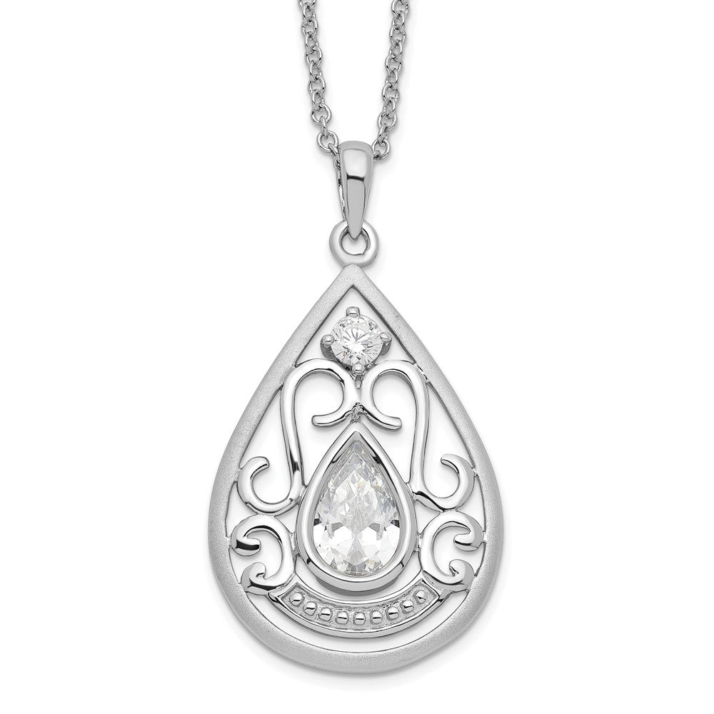 Sentimental Expressions Sterling Silver Rhodium-plated CZ In Loving Memory 18in Necklace 18 Inches
