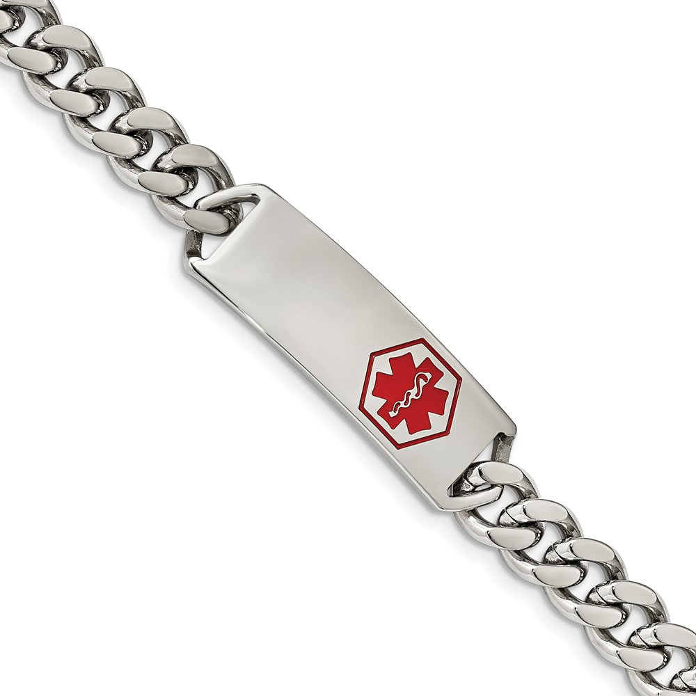 Stainless Steel Polished with Red Enamel 8in Medical ID Bracelet 8 inches