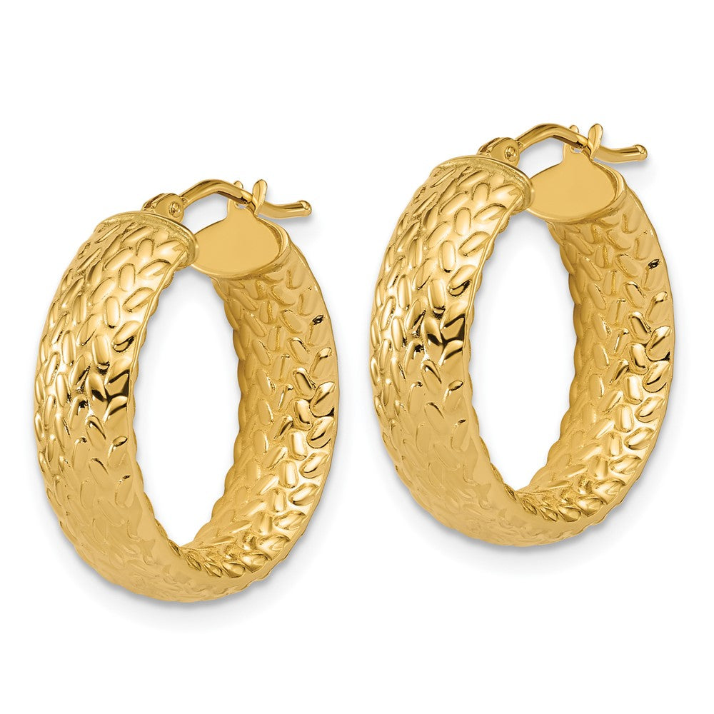 14K Polished Weave Design Round Hoop Earrings