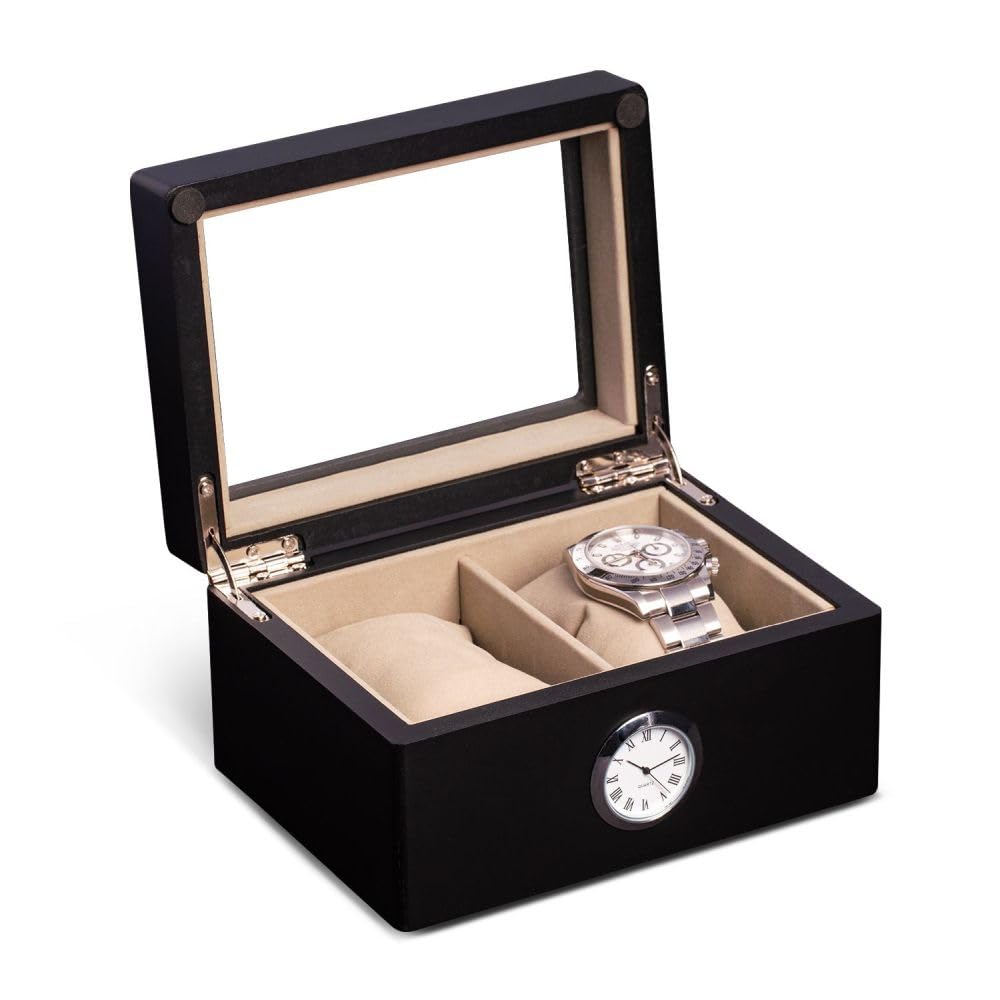 All in Time Watch Box, Double Slot, Black Wood
