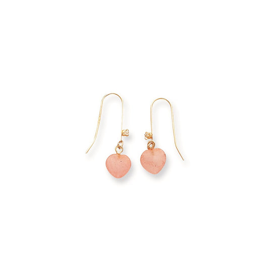 14k Rose Quartz Heart with CZ Earrings