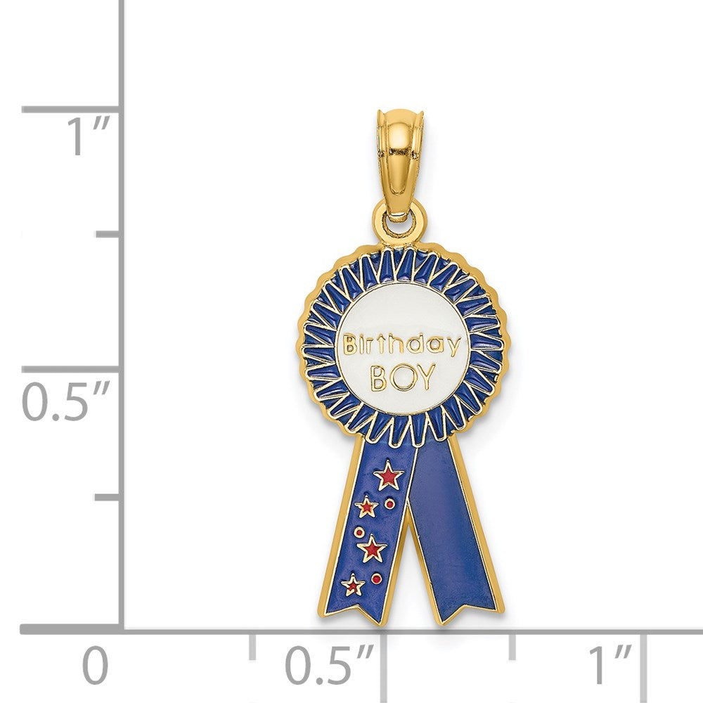 14K Enamel BIRTHDAY BOY Blue Ribbon Charm
