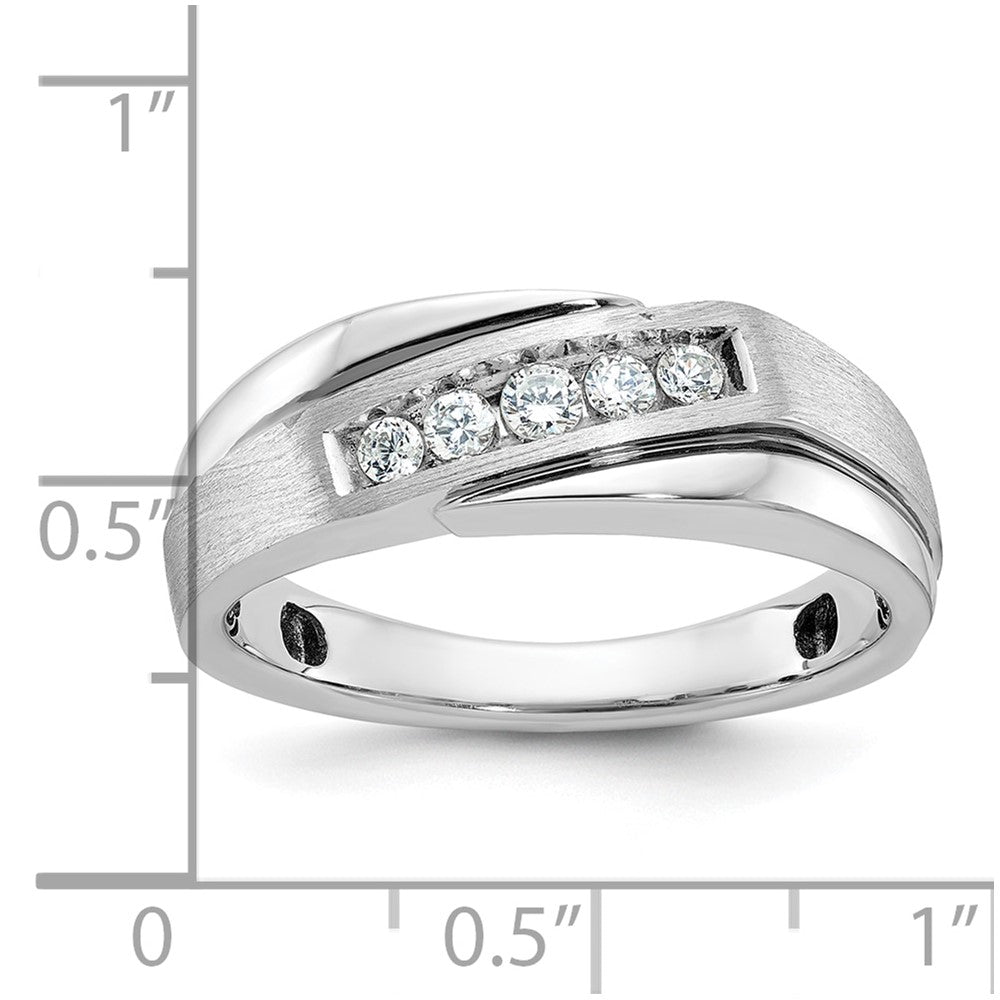 IBGoodman 14k White Gold with Black Rhodium Men's Polished Satin and Grooved 1/4 Carat AA Quality Diamond Ring