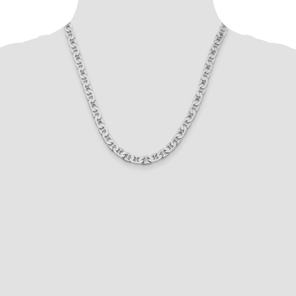 Sterling Silver Rhodium-plated 6.5mm Flat Anchor Chain 20 Inches