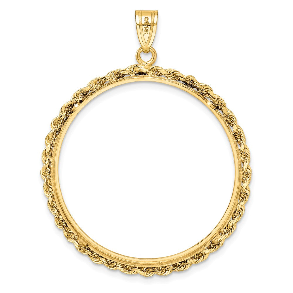 Wideband Distinguished Coin Jewelry 14k Polished Rope 32.0mm Prong Coin Bezel Pendant