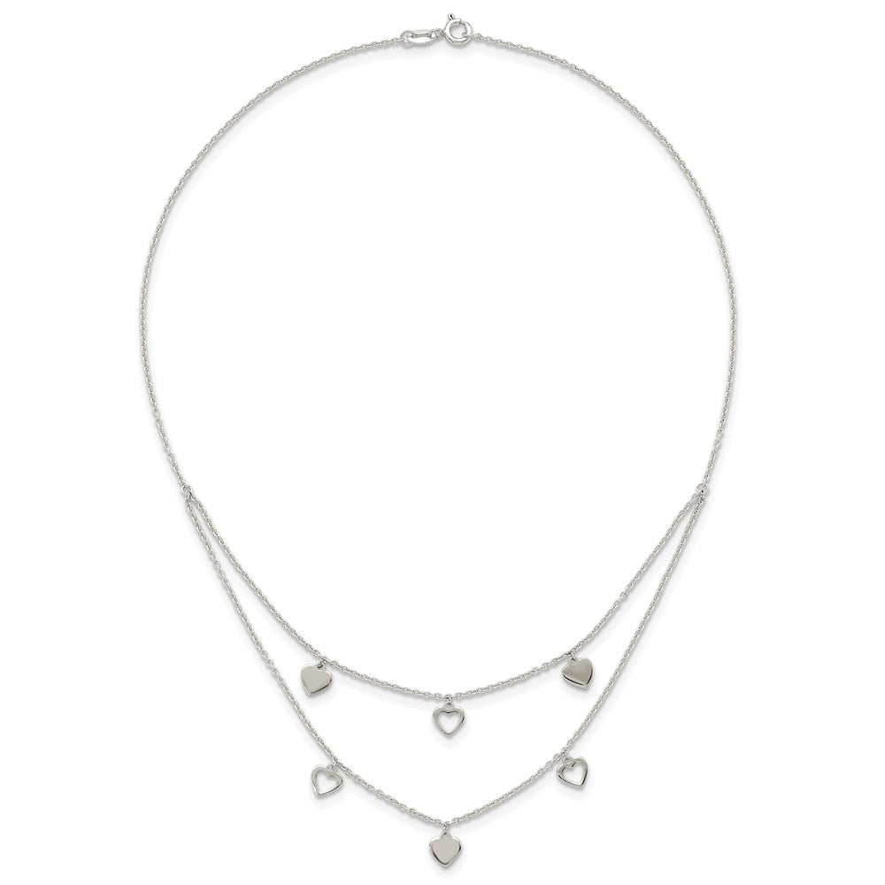 Sterling Silver Polished 2 Strand Multi Heart Necklace 15.75 Inches