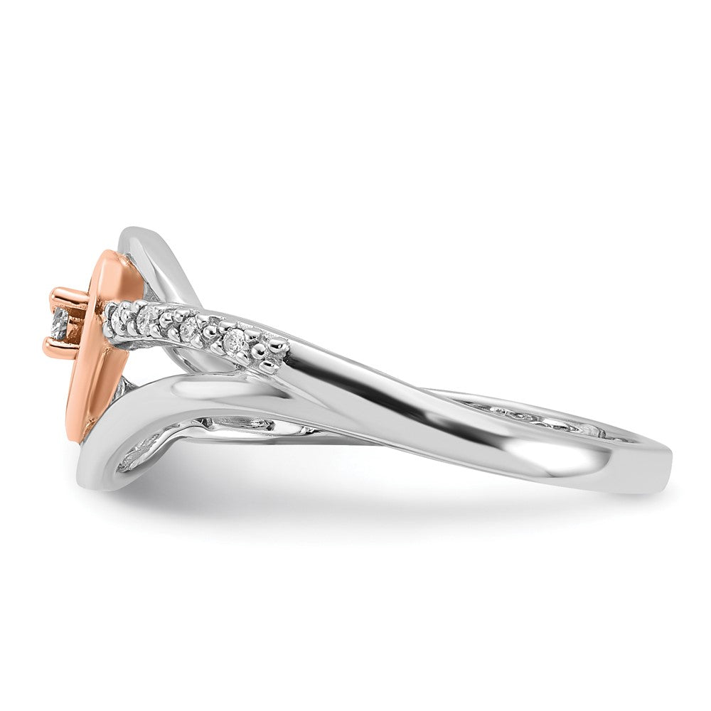 Sterling Silver w/ 10k Rose Gold Accent Polished Diamond Heart Ring