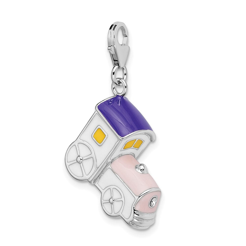 Amore La Vita Sterling Silver Rhodium-plated Polished 3-D Enameled Train Charm with Fancy Lobster Clasp