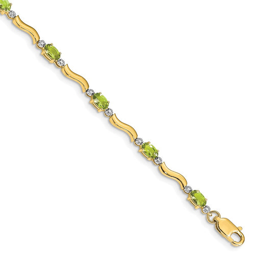 14k Fancy Diamond and Peridot Bracelet 7  inches