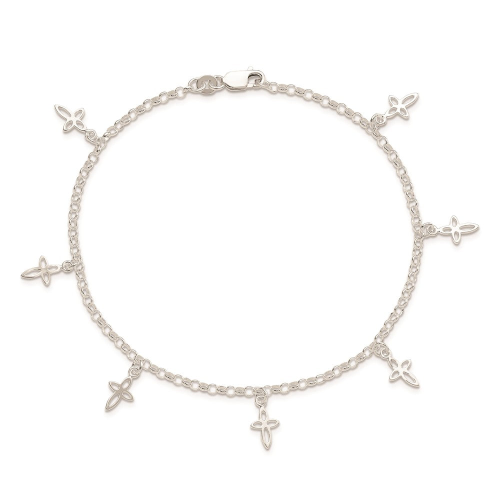 Sterling Silver 9 in Cross Anklet 9 inches
