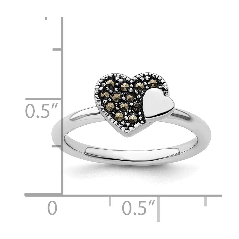 Sterling Silver Stackable Expressions Marcasite Heart Ring Size -9