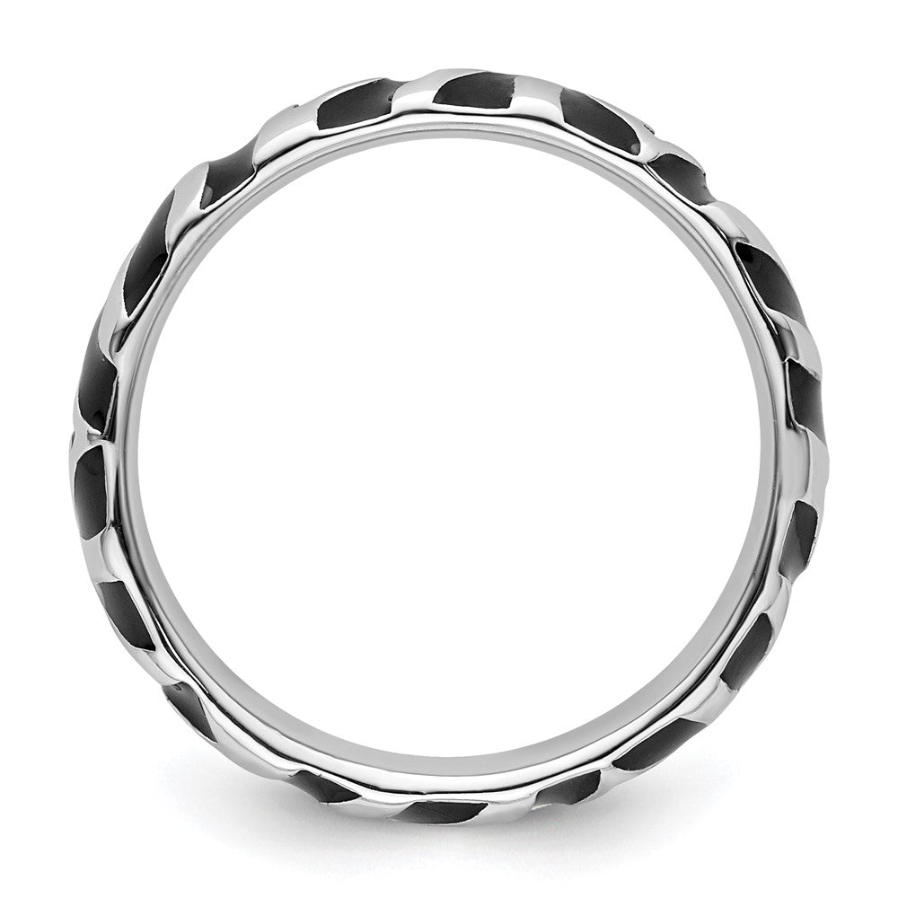 Sterling Silver Stackable Expressions Polished Enameled Animal Print Ring Size -10