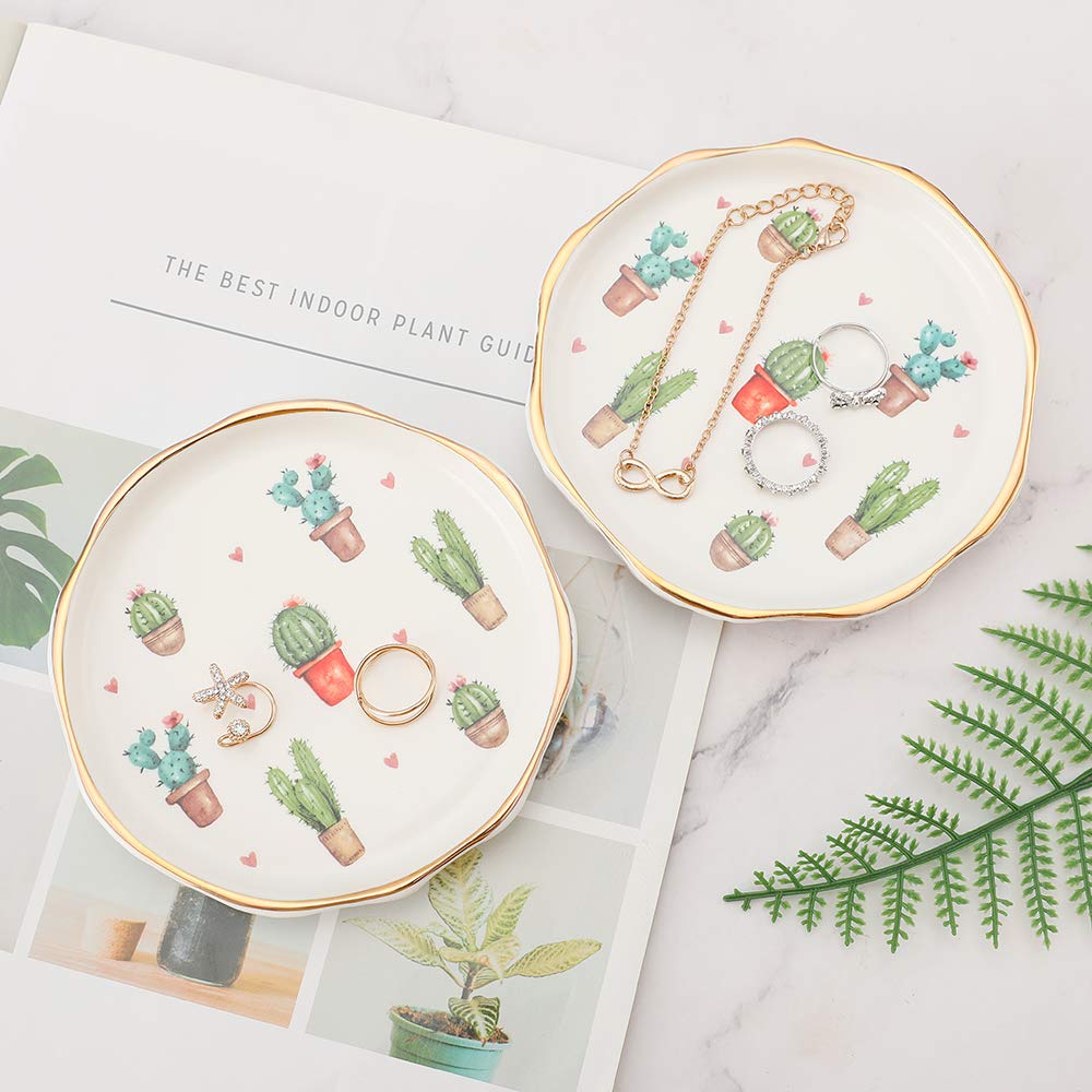 Cacti Ceramic Trinket Plate and Decorative Jewelry Dish