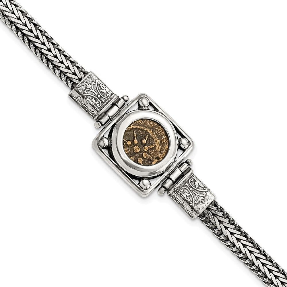 Ancient Coins Sterling Silver and Bronze Antiqued Widow's Mite Coin 7 inch Fancy Lobster Clasp Bracelet with a Certificate of Authenticity 7 inches