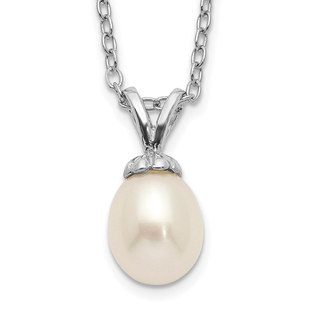 Sterling Silver Madi K Rhodium-plated 6-7mm White Rice Freshwater Cultured Pearl 14 inch Necklace 14 Inches