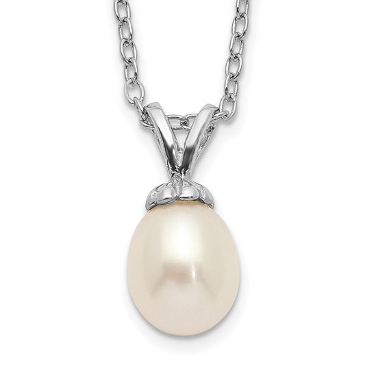 Sterling Silver Madi K Rhodium-plated 6-7mm White Rice Freshwater Cultured Pearl 14 inch Necklace 14 Inches