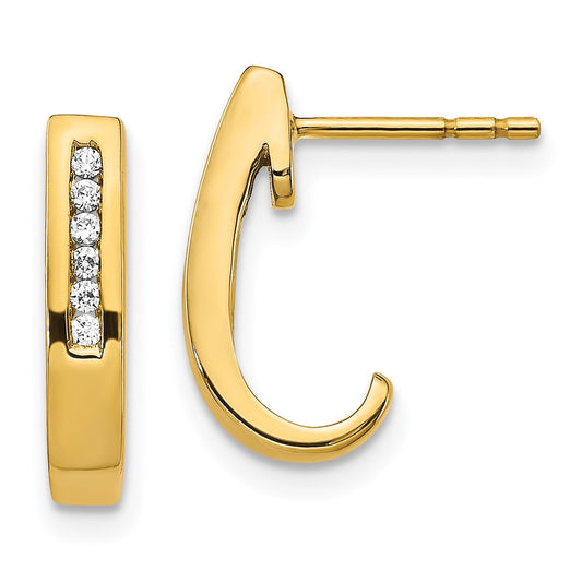 14k Diamond J-Hoop Post Earrings