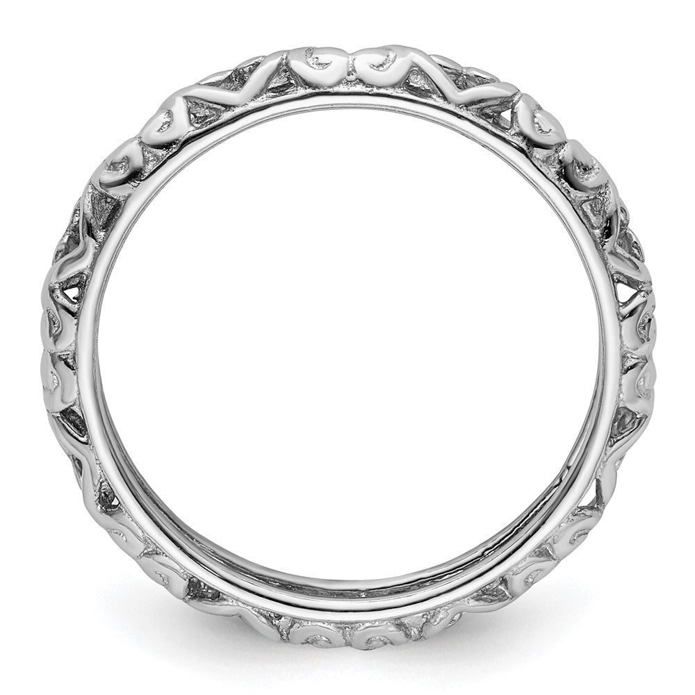 Sterling Silver Stackable Expressions Rhodium Carved Ring Size -5