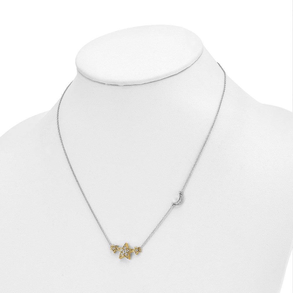 14k Two-tone 1/5 carat Lab Grown Diamond VS/SI+ G+ Stars with Moon 18 inch Necklace
