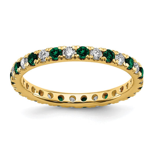 14k 1/2 carat Lab Grown Diamond VS/SI+ G+ and Lab Created Emerald Size 6.5 Eternity Band