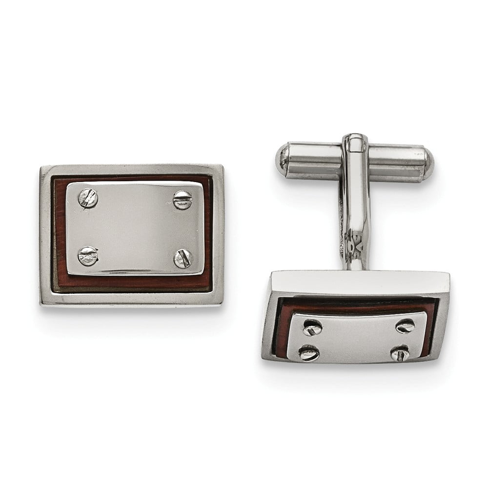 Stainless Steel Polished Wood Inlay Cuff Links