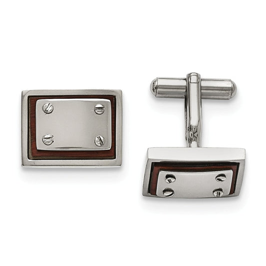 Stainless Steel Polished Wood Inlay Cuff Links
