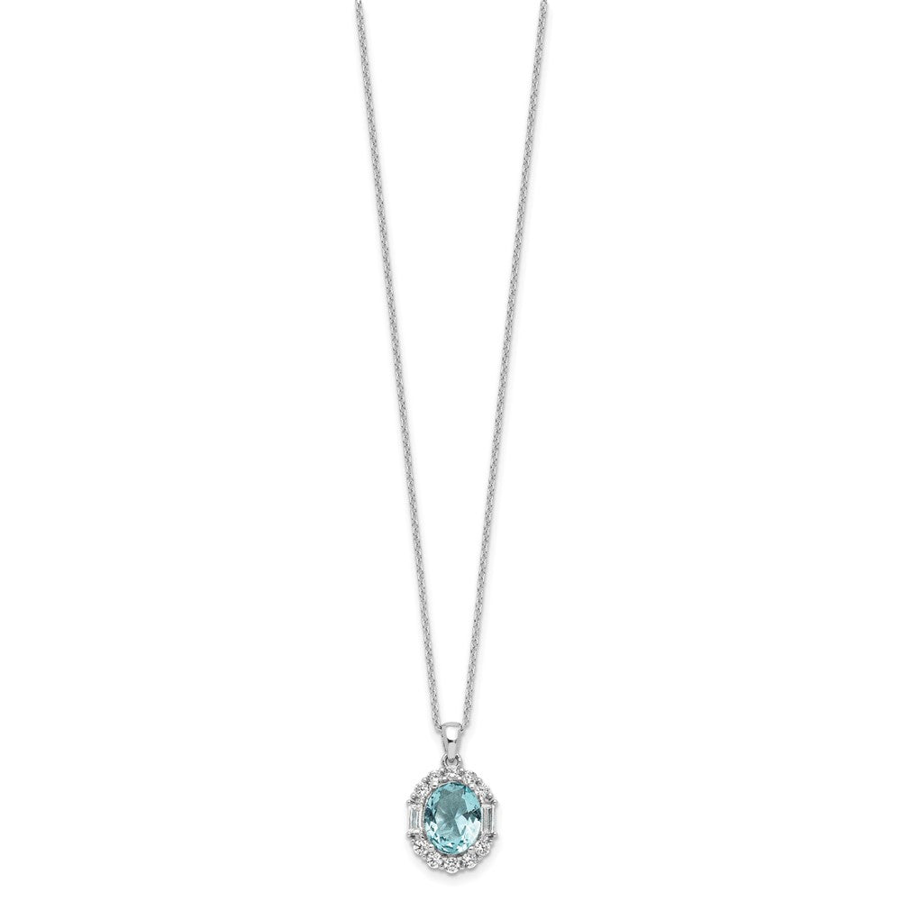 Cheryl M Sterling Silver Rhodium-plated Blue & White Brilliant-cut and Emerald-cut CZ Oval 18 Inch Necklace with 2 Inch Extender 18 Inches