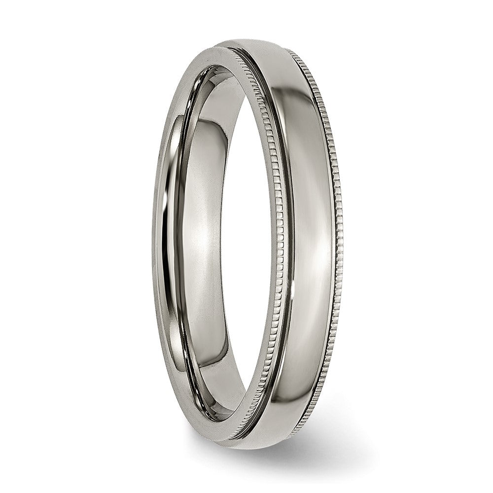 Titanium Polished 4mm Grooved and Beaded Edge Band Size - 8.5