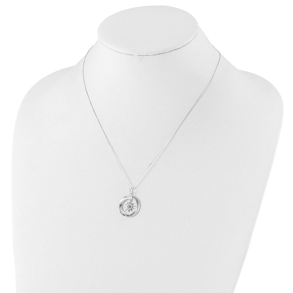 Sterling Silver Enamel YOU ARE MY SUNSHINE Crystal Sun Necklace 18 Inches