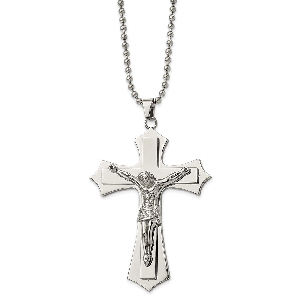 Stainless Steel Polished Large Crucifix 22in Necklace