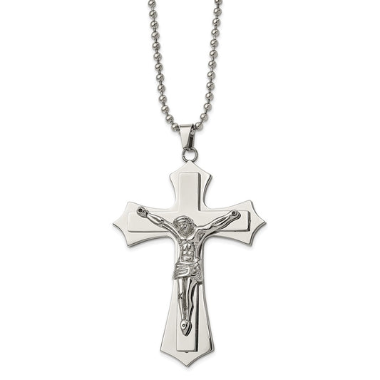 Stainless Steel Polished Large Crucifix 22in Necklace