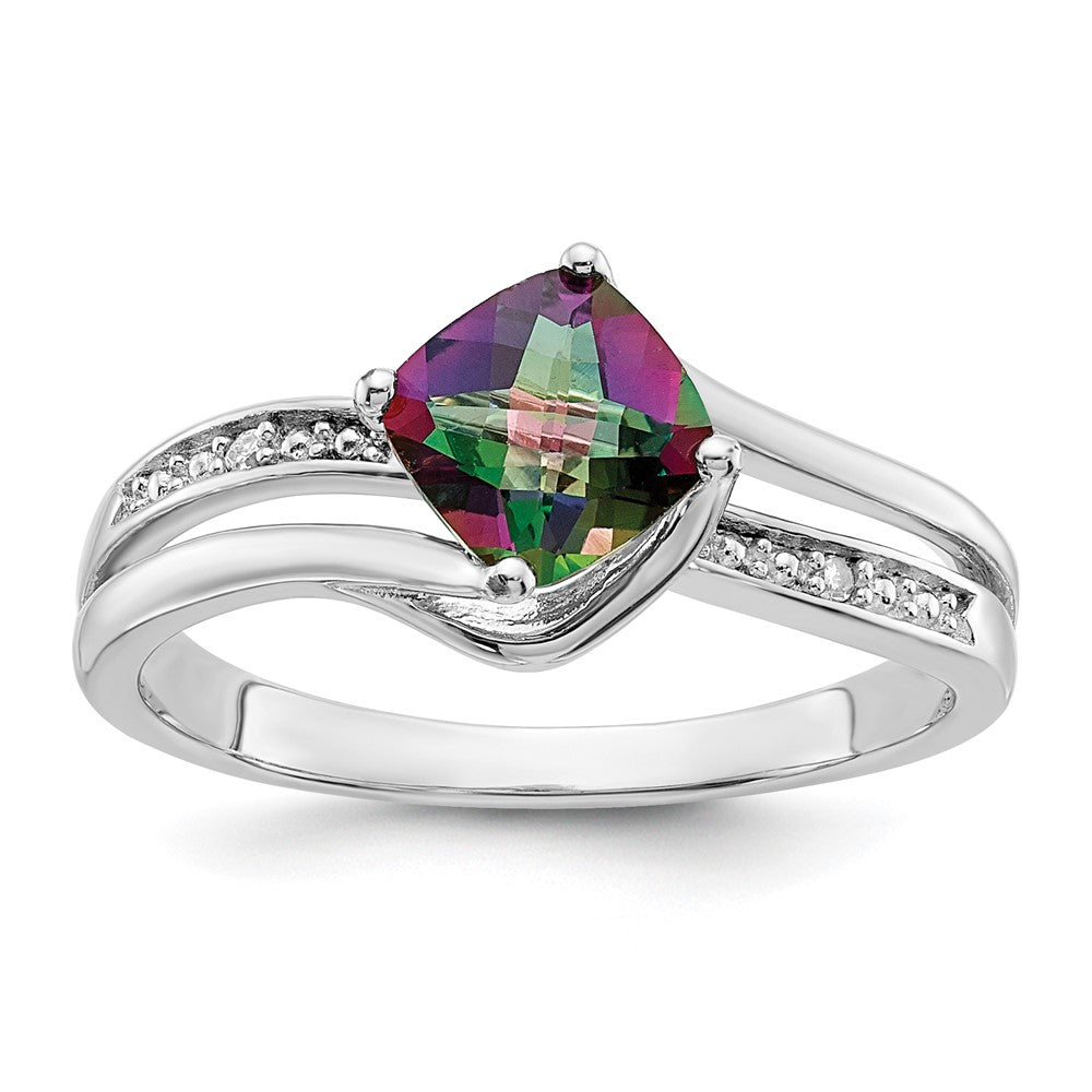 Sterling Silver Polished Mystic Fire Topaz and Diamond Ring