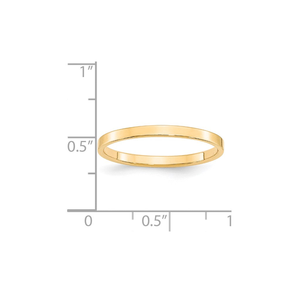 14k Yellow Gold 2mm Lightweight Flat Wedding Band Size 6.5
