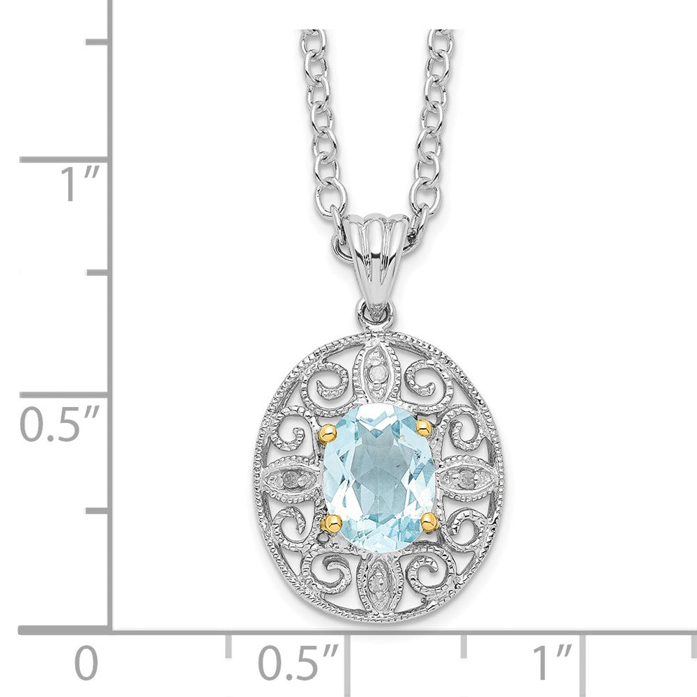 Brilliant Gemstones Sterling Silver with 14K Accent Rhodium-plated Sky Blue Topaz and Diamond 18 Inch Necklace with 2 Inch Extender 18 Inches