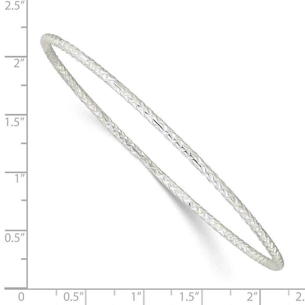 Sterling Silver Diamond-cut 2mm Slip-on Bangle 8.25 inches