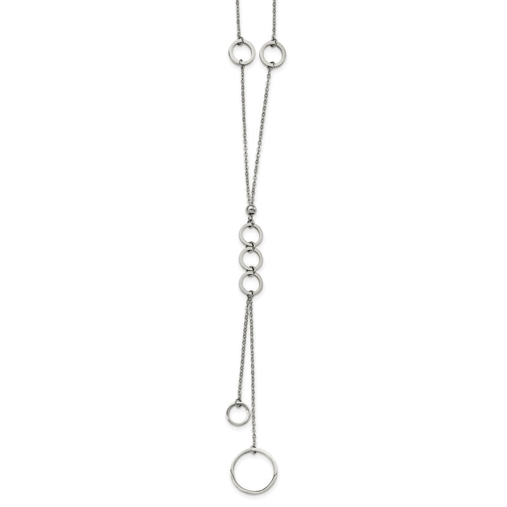 Stainless Steel Polished with Circle Dangles 23in w/2in ext Necklace