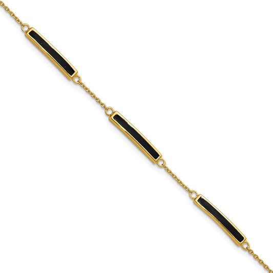 Sterling Silver Gold-plated Polished Black Enameled Bars 7 inch with 0.5 inch extension Bracelet