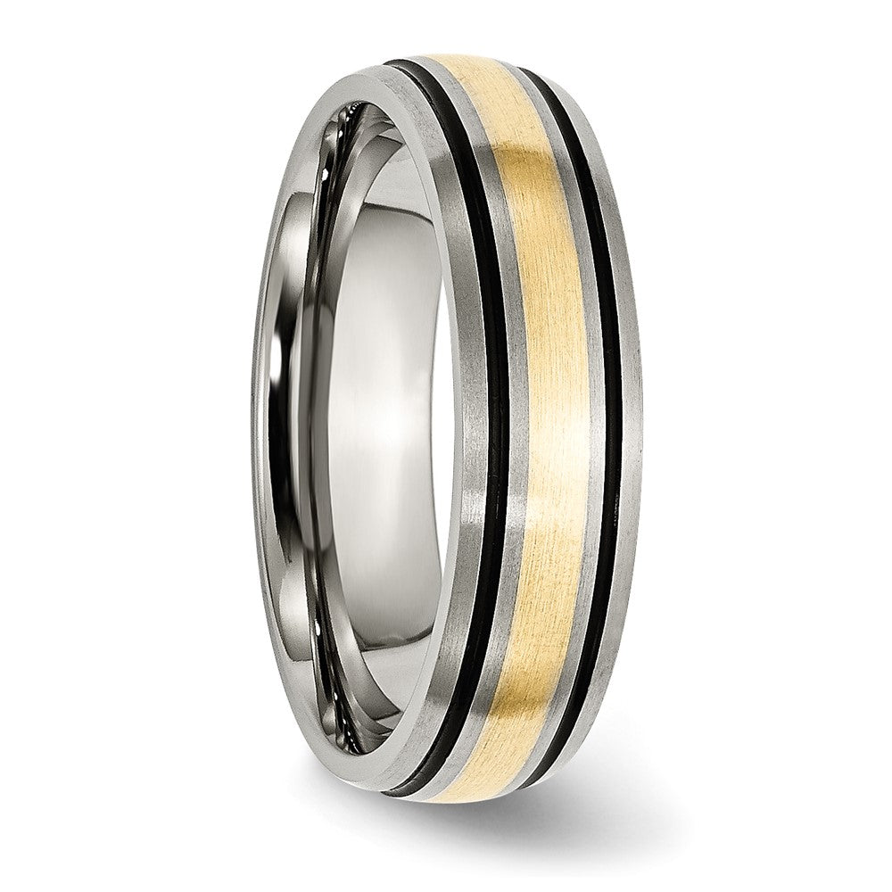 Titanium Antiqued and Brushed w/14k Yellow Inlay 6mm Grooved Band Size - 8