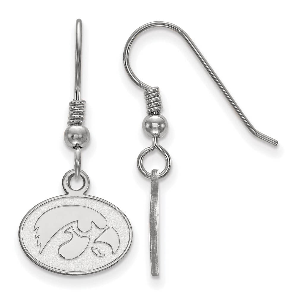 Sterling Silver Rhodium-plated LogoArt University of Iowa Hawk Extra Small Oval Dangle Wire Earrings QSS048UIA