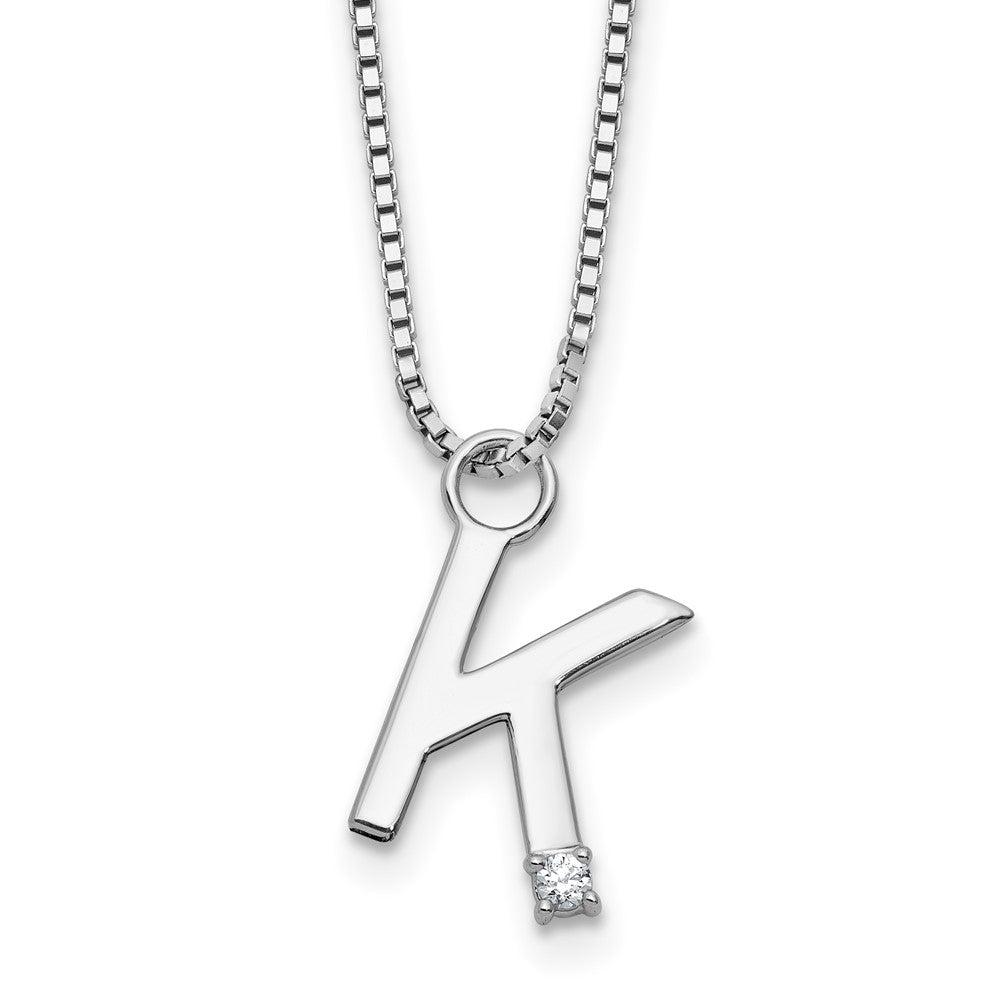 White Ice Sterling Silver Rhodium-plated 18 inch Diamond Letter K Initial Necklace plus 2 inch Extender 18 Inches
