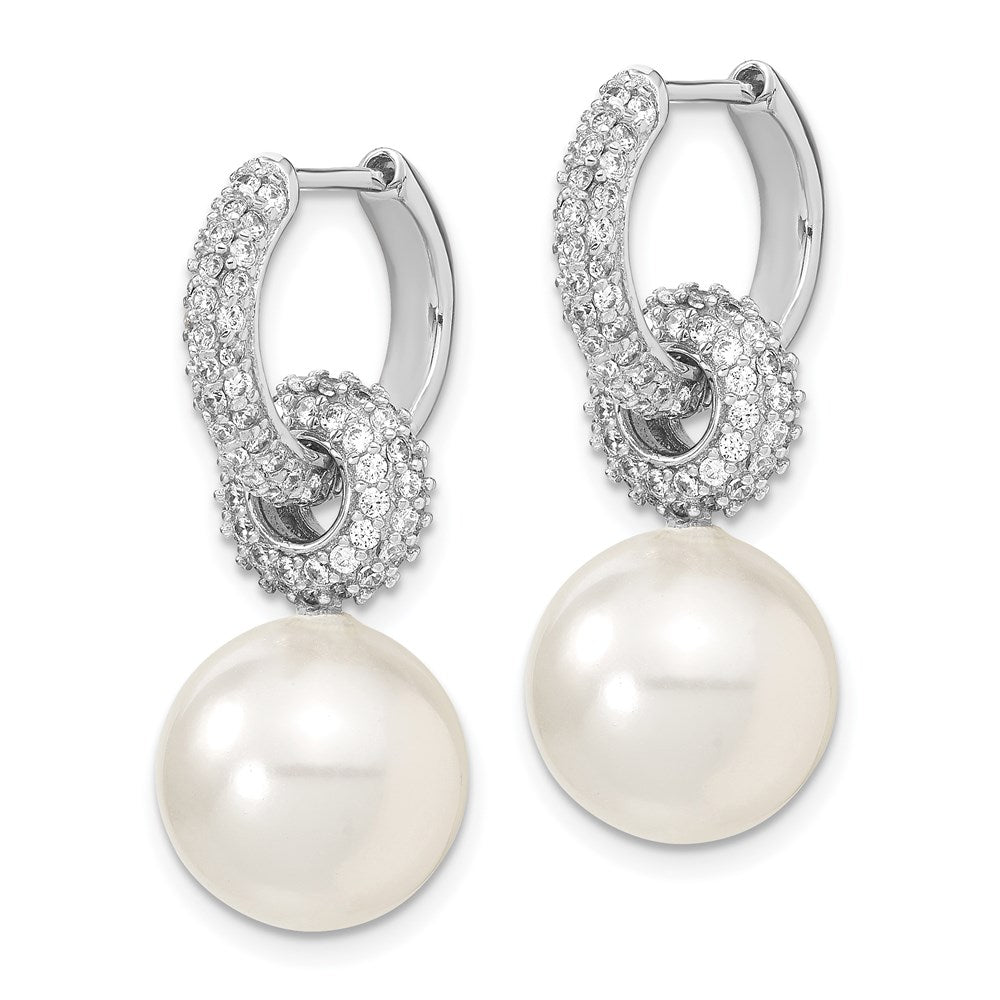 Sterling Shimmer Sterling Silver Rhodium-plated 32 Stone 2mm CZ In and Out Round Hinged Hoop Earrings