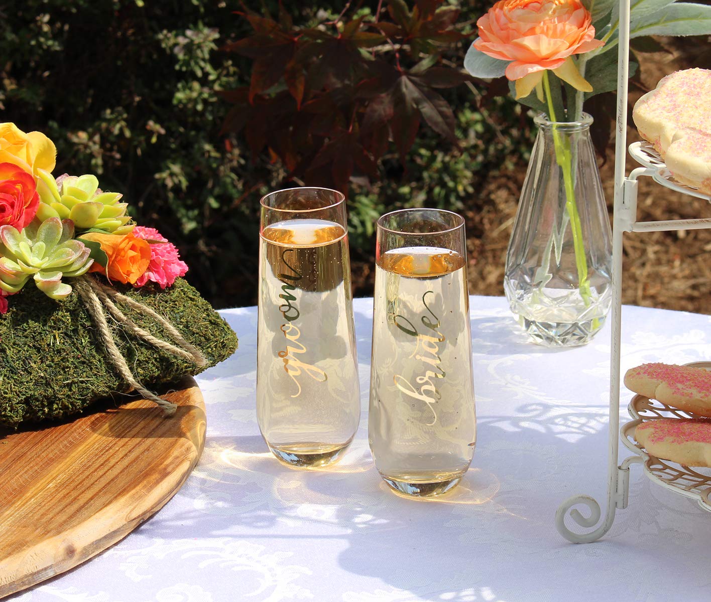 Lillian Rose Gold Groom Stemless Champagne Glass, 8oz, Clear