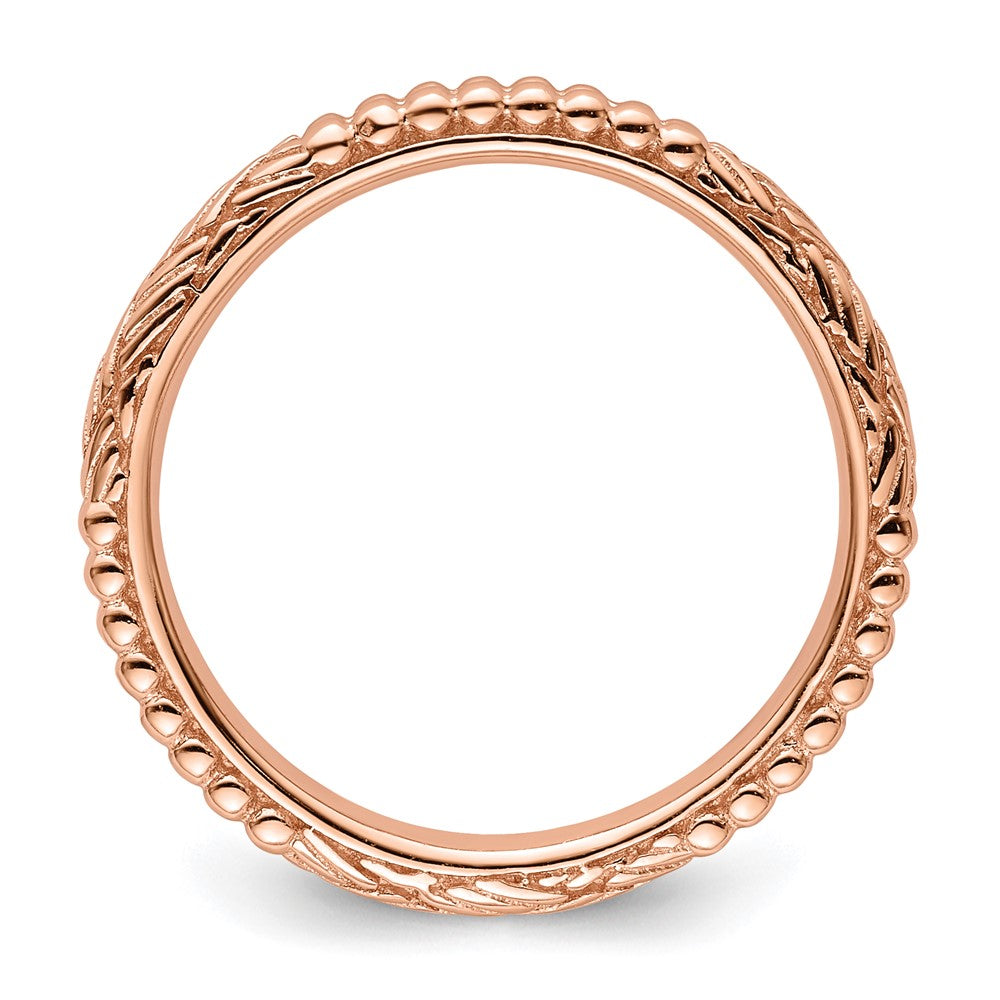 Sterling Silver Stackable Expressions Rose Gold-plated Patterned Ring Size -7