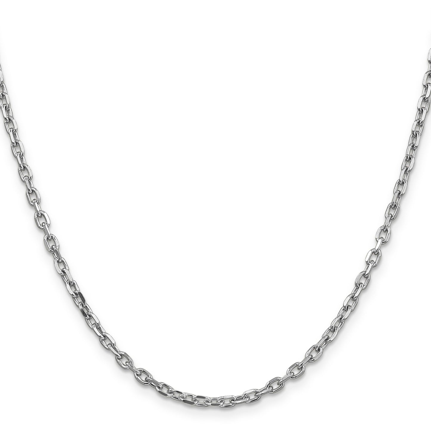14K White Gold 20 inch 3mm Diamond-cut Round Open Link Cable with Lobster Clasp Chain