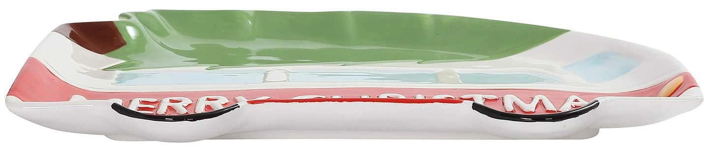 "Merry Christmas" Holiday Bus Shaped 10" Ceramic Accent Plate