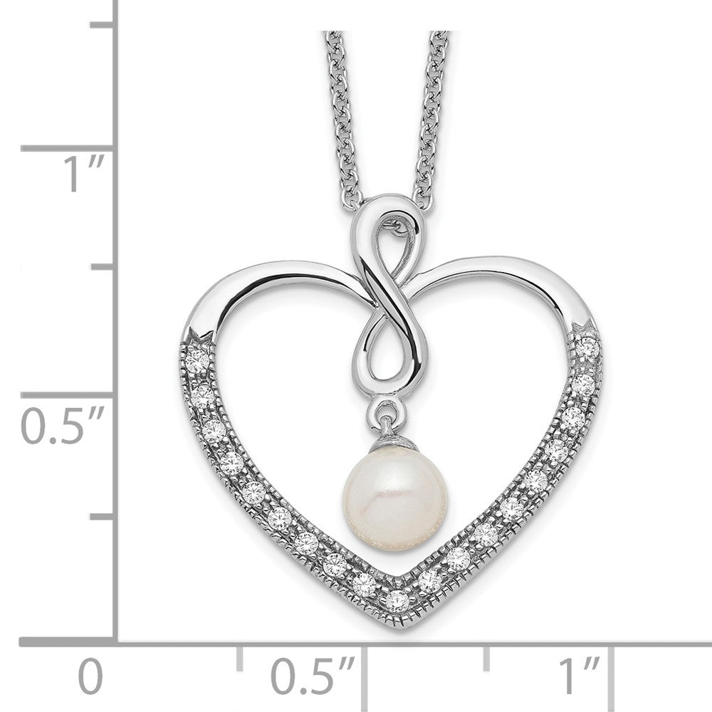 Sentimental Expressions Sterling Silver Rhodium-plated CZ and FW Cultured Pearl My Friend 18in Heart Necklace 18 Inches